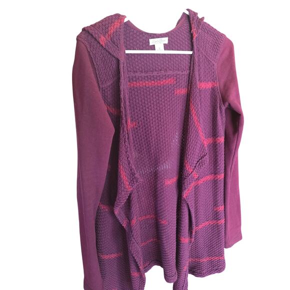 Lucky Brand Cardigan Sweater S Womens Knit Boho Hooded Lagen Look Striped - Picture 2 of 4